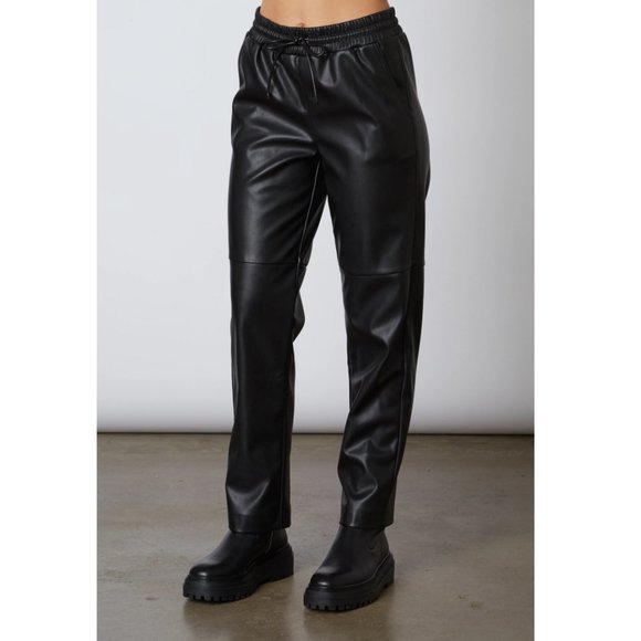 NIA Vegan Leather Baggy Drawstring Jogger Pants Black NWT Size XS - Picture 3 of 13